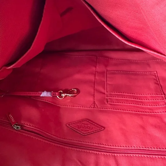 FOSSIL “Sydney” Claret Red Pebbled Leather Tote Bag - Picture 7 of 9